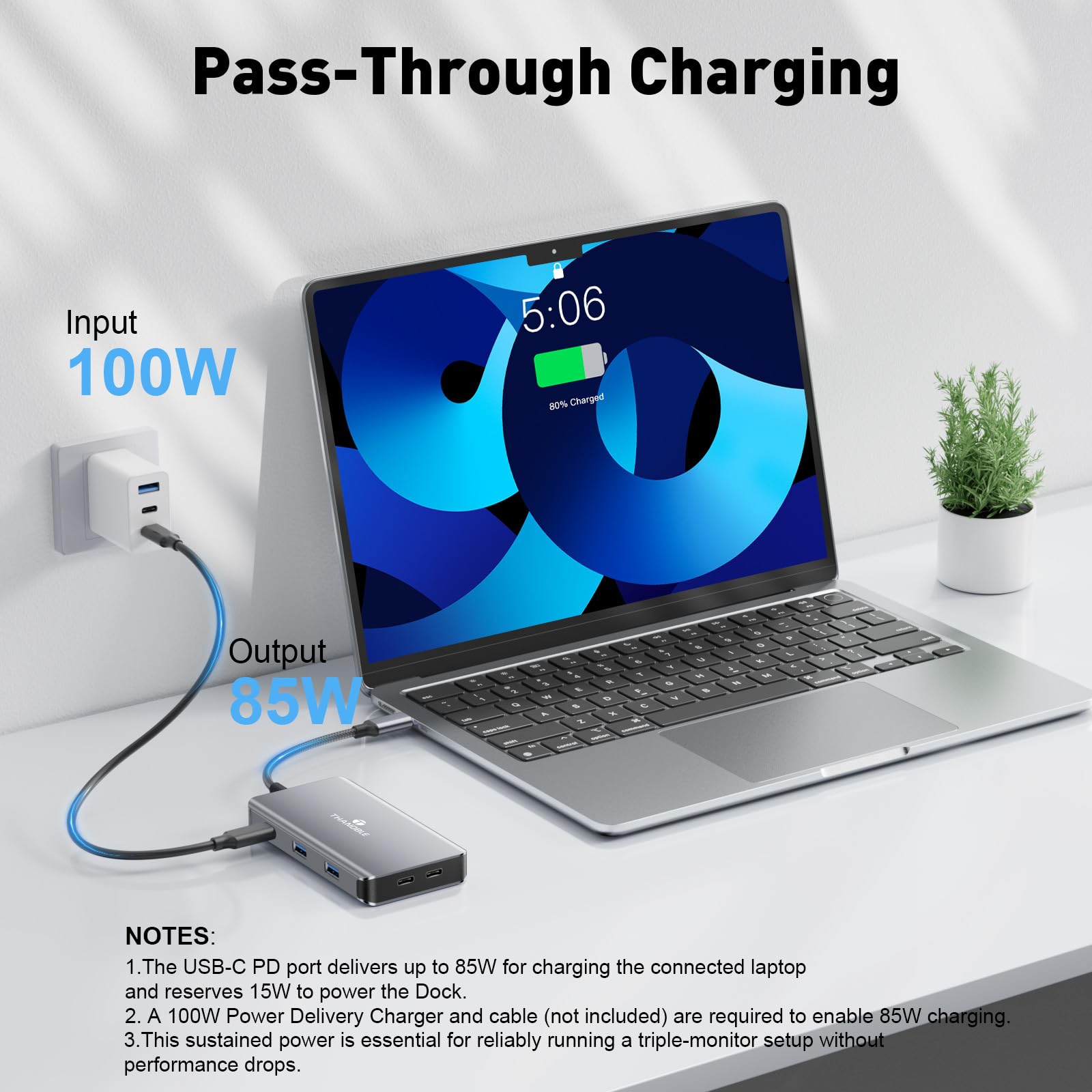 THANDBLE USB C Docking Station Dual Monitor, Laptop Docking Station 3 Monitor, USB C Hub Dual 4K@60Hz HDMI Display with DisplayPort Port, 5Gbps USB-A/C Data Port, 100W PD, for HP/Dell/Lenovo/Laptop — view 6