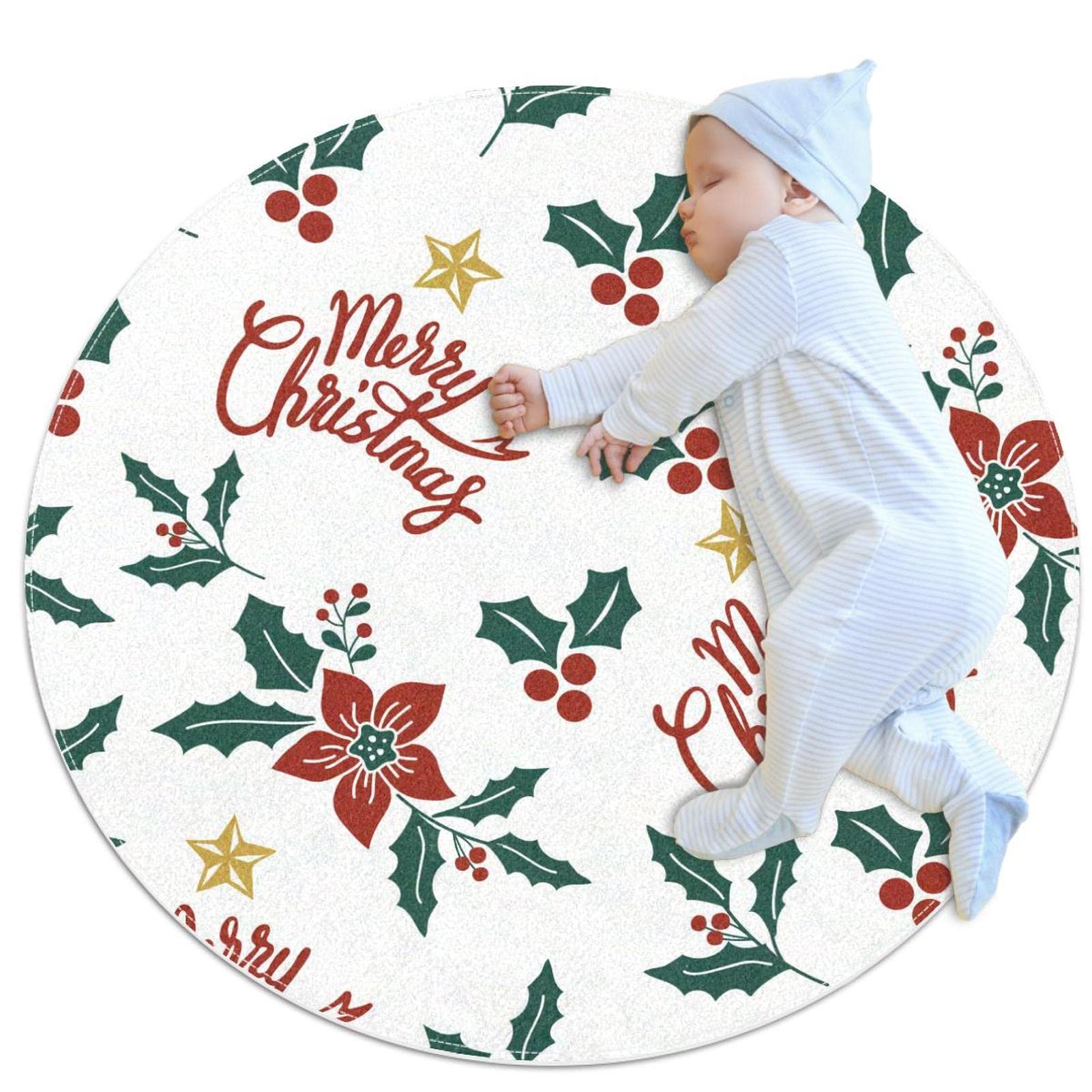 Tapis rond de Noël lavable 100cm antidérapant