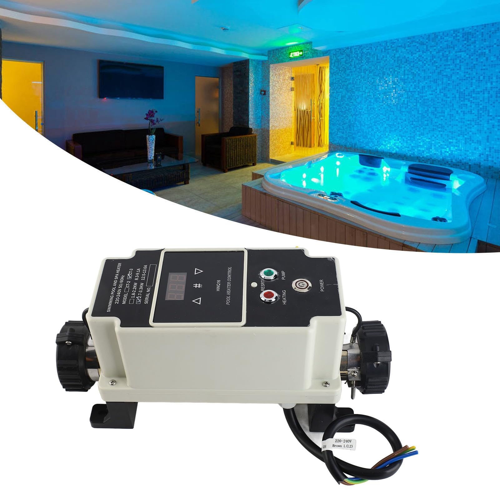 Alomejor Calentador de Piscina Eléctrico con Potente Capacidad de Calefacción para Bañera de Hidromasaje, Termostato de 2,7 a 3,3 KW, Acero Inoxidable, 220-240V