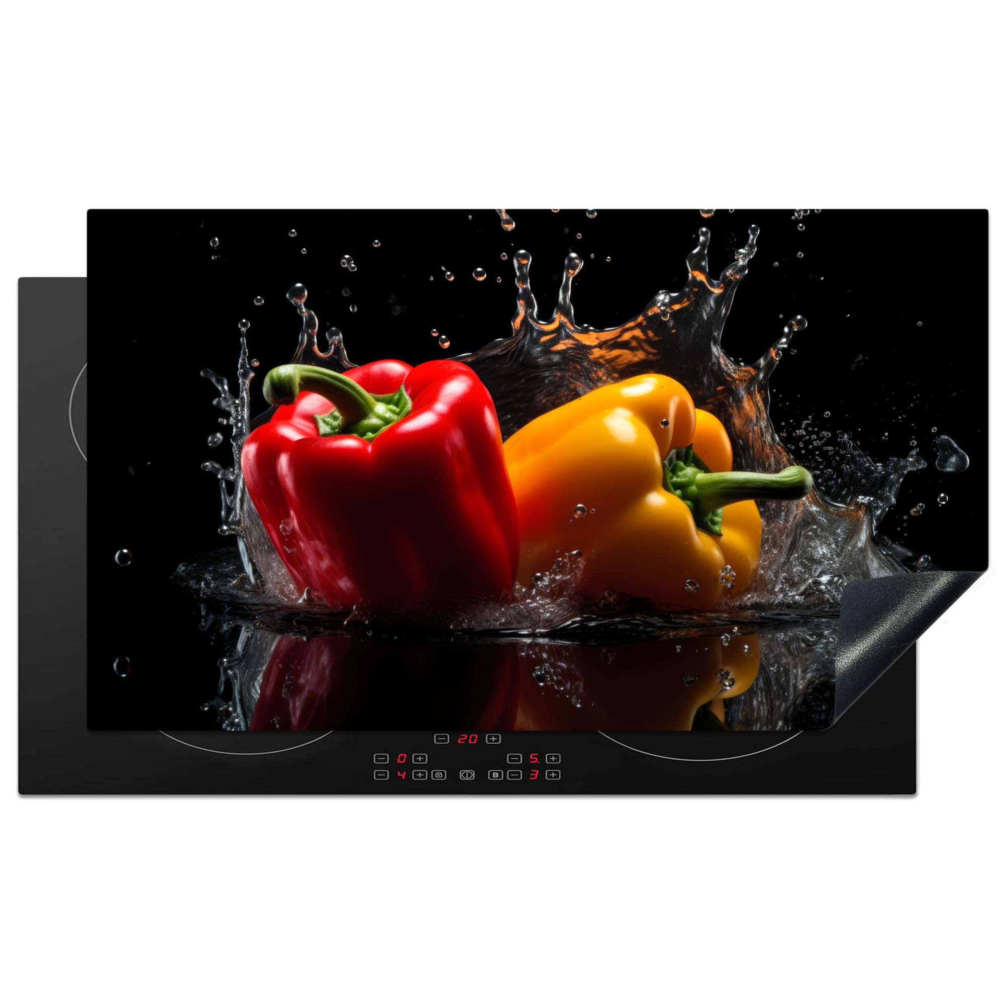 KitchenYeah© Induction Hob Protector Mat 20.5"x35.9" / 91.2x52 cm Stove Cap Top Cover Kitchen Cooker Covers for Electric Hobs Vinyl Sweet Pepper - Water - Black - Vegetable - Red - Yellow
