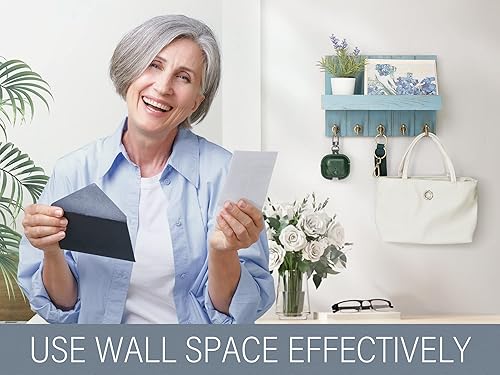 Miniatura 4 de Rebee Vision Soporte decorativo para llaves de pared, organizador de correo de granja y colgador de llaves para estante flotante con ganchos,