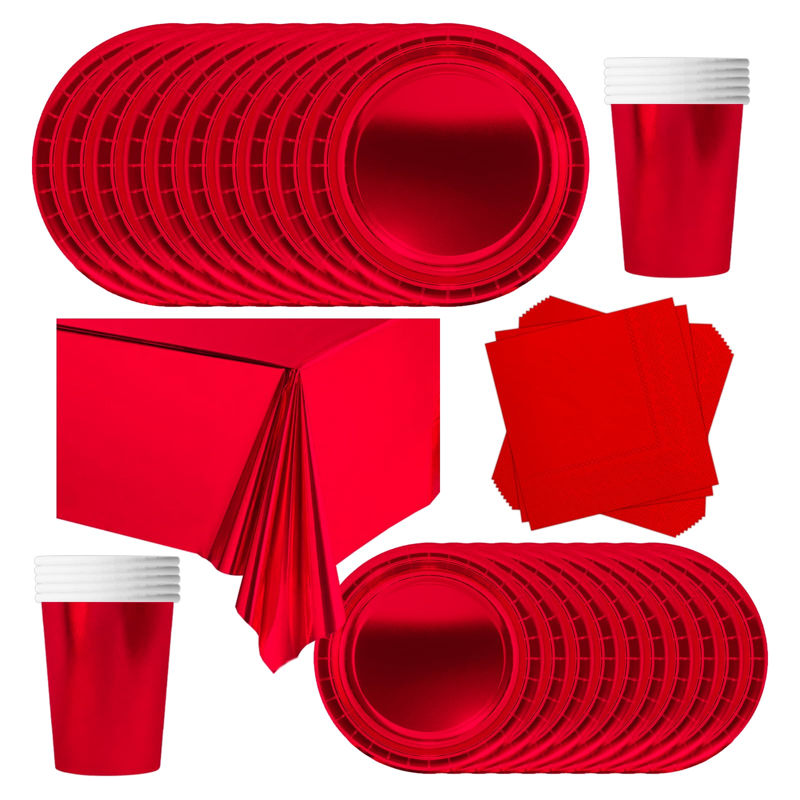 68 Stuks Rode Party Servies Set, Rode Folie Papieren Platen 68 Stuks Rode Party Servies Set, Rode Folie Papieren Platen