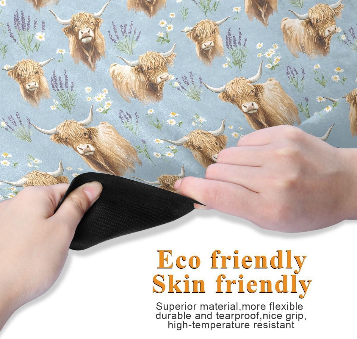 ALAZA Highland Cattle Lavender Pattern Yoga Mat Non Slip Fitness Exercise Mat, Workout Mat for Yoga, Pilates and Floor Exercises