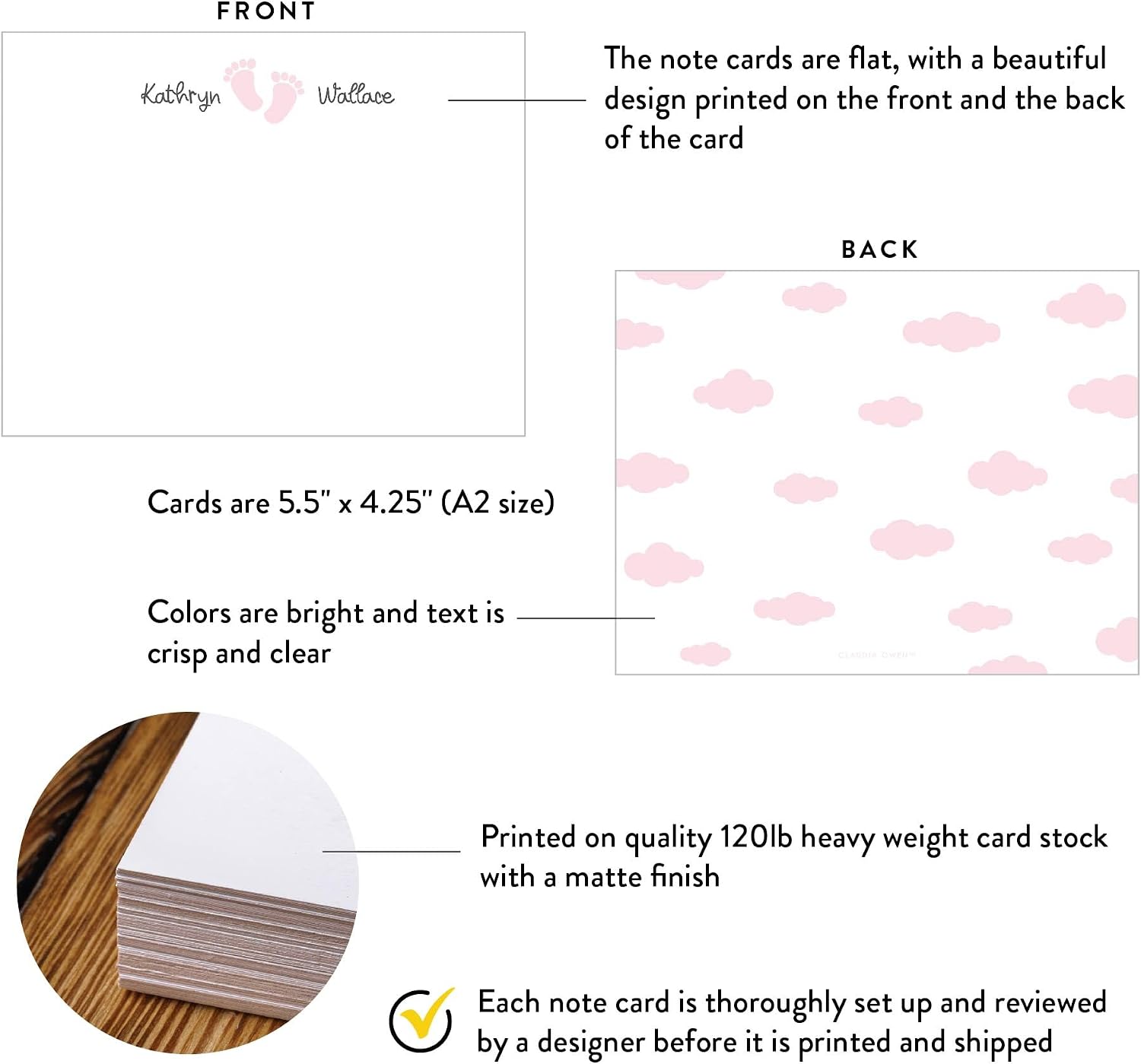 Personalized Baby Footprint Note Cards with Envelopes, Baby Girl Stationary Paper, Custom Girl Baby Shower Thank You Cards, Your Choice of Quantity and Envelope Color