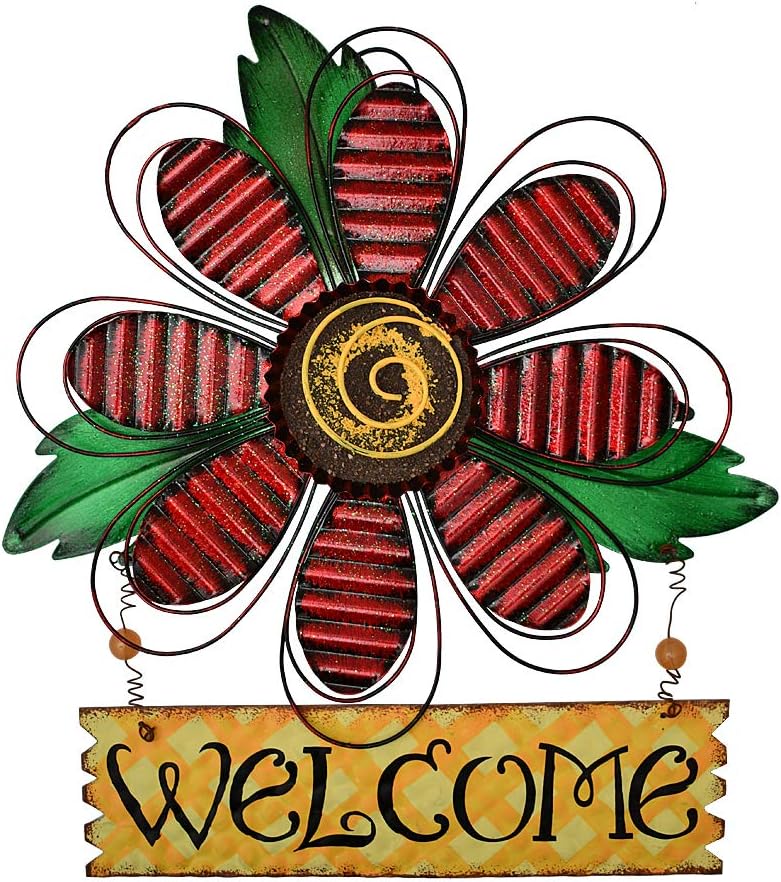 Welcome Sign for Front Door Decor Hanging Sign, Metal Flower Welcome Door Sign Wall Art Decor Hanging for Indoor Outdoor Patio Garden Yard Sign Porch Decoration 15.75X12.75In (A)