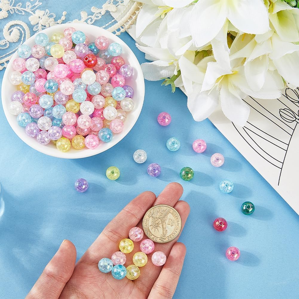 1 Box 300PCS 10MM Transparent Acrylic Crackle Round Beads with Holes Mixed Color Assorted Clear Spacer Loose Bead Charms Bulk for Jewelry Making Christmas Necklaces DIY Crafts Supplies - Image 3