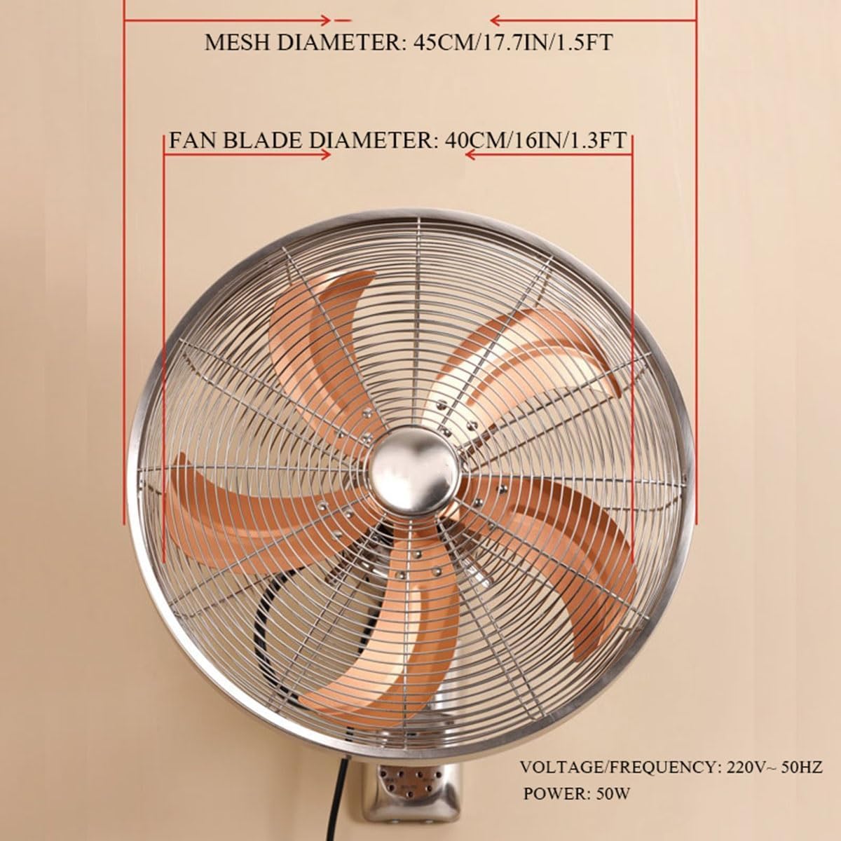 D'oro, Ventilatore da parete da 16" con telecomando, ventilatore silenzioso ventilatore da parete per soggiorno in casa e in ufficio e dormitorio universitario