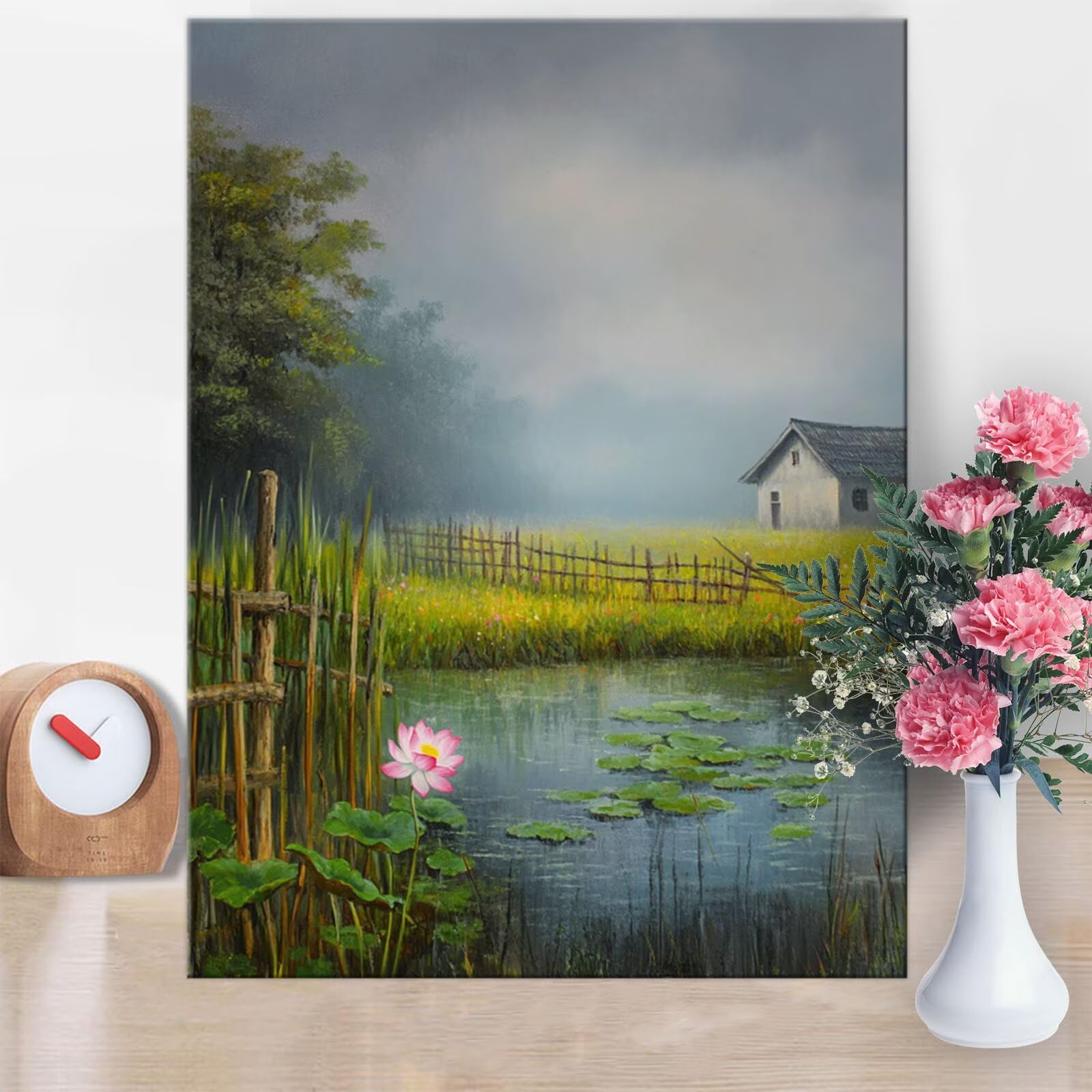 Dipingere con i Numeri Adulti Stagno, Loto Dipingere con i Numeri Kit Paint by Numbers Fai-da-Te 80x120cm per Bambini Principianti Facile Su Tela con Vernici e pennelli per Decora Casa Regalo W1-902