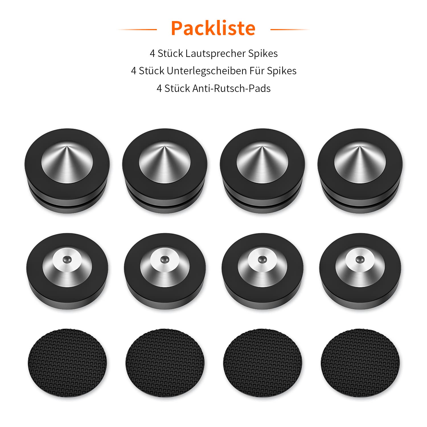 Tertullus Juego de 4 tapones para altavoces POM de acero inoxidable y arandelas, almohadillas para altavoces, tocadiscos y dispositivos HiFi