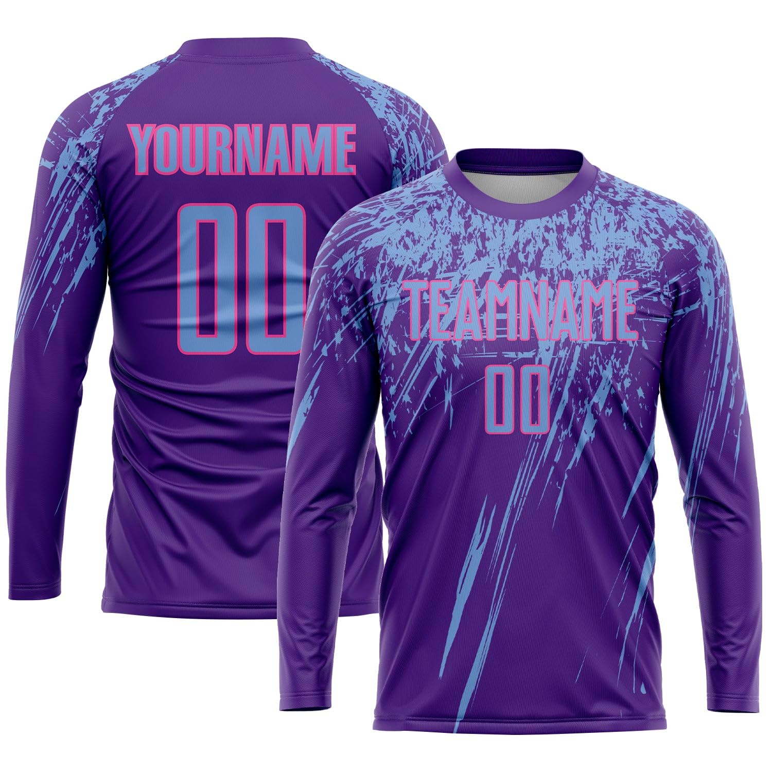 Custom Soccer Jerseys for Men Women Youth, Purple Pink Personalized Long Sleeve Soccer Jersey Printed Name Number Logo Mens Clothing