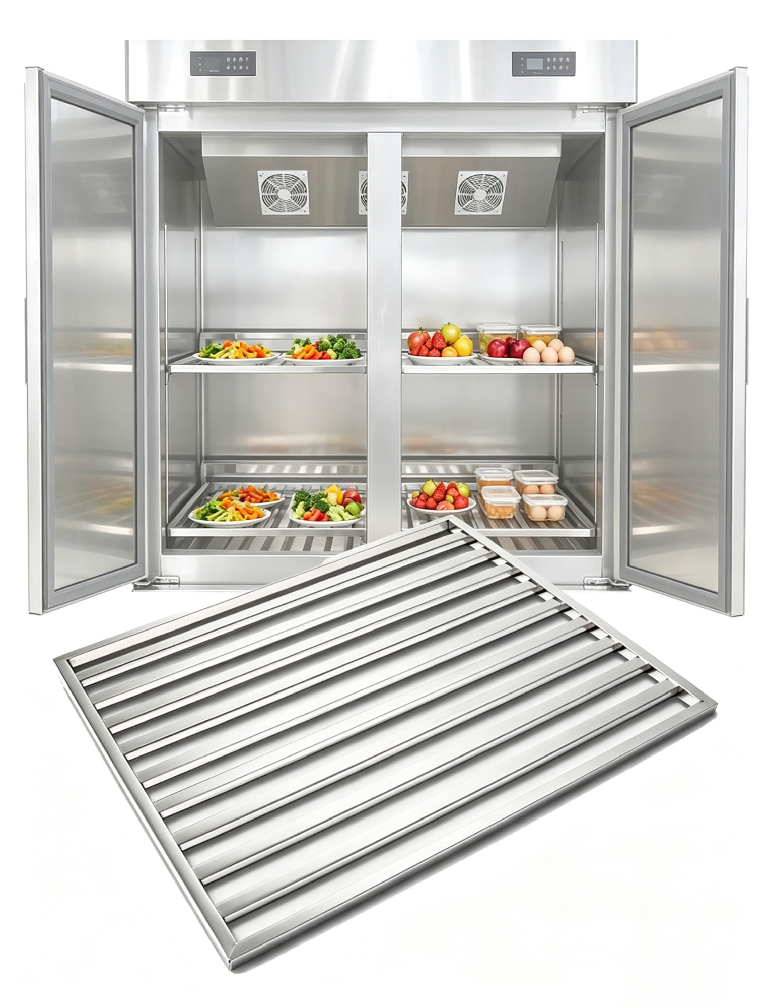 Estante for refrigerador de acero inoxidable, estante de repuesto for almacenamiento en el congelador | Diseño de listones abiertos con hebillas para refrigeradores comerciales y domésticos(70x60cm/27.56x23.62in)