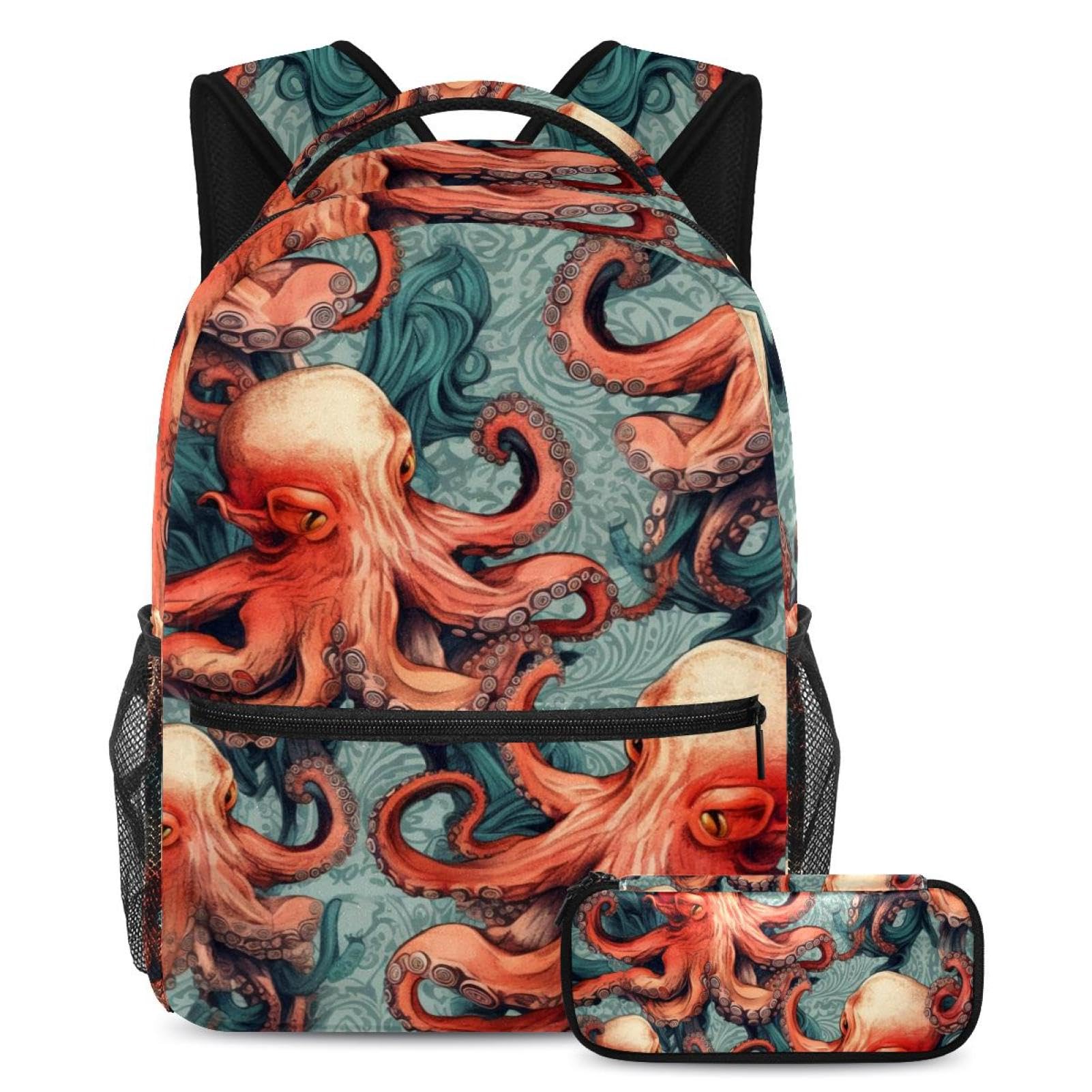 Ensemble cartable pieuvre grand sac à dos et trousse enfants