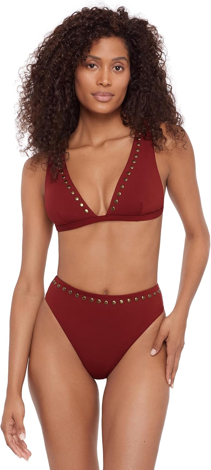 Steve Madden Womens Over The Shoulder Tall Triangle Bikini Top with Studs