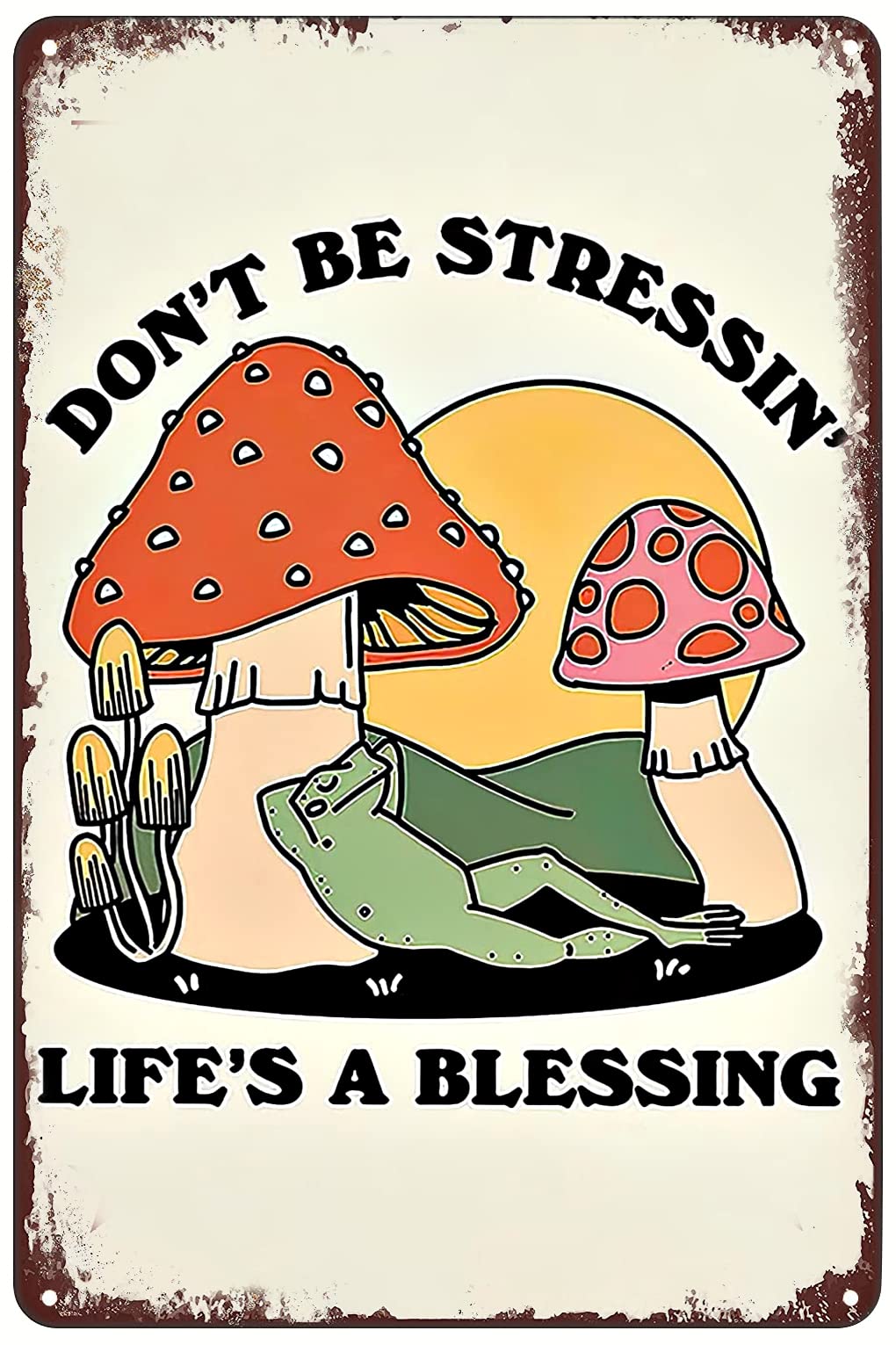 SREELEATHERSVintage Metal Signs - Cute Frog Mushroom Poster Life's A Blessing Tin Sign Funny Animal Plant Wall Art Decor Plaque for Home Club Bedroom Bathroom Gift 8x12 inch