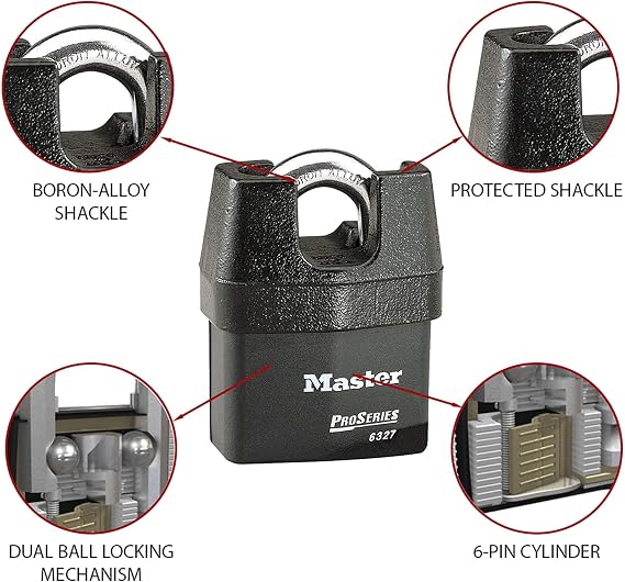 MASTER LOCK Heavy Duty Weatherproof Padlock [CEN Insurance Approved] [Closed Shackle] [Key] [Outdoor] 6327EURDCC – for Transportation and Industrial Applications