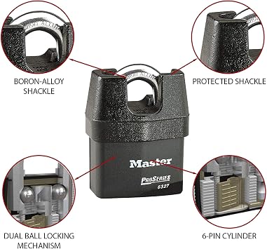 MASTER LOCK Heavy Duty Weatherproof Padlock [CEN Insurance Approved] [Closed Shackle] [Key] [Outdoor] 6327EURDCC – for Transportation and Industrial Applications
