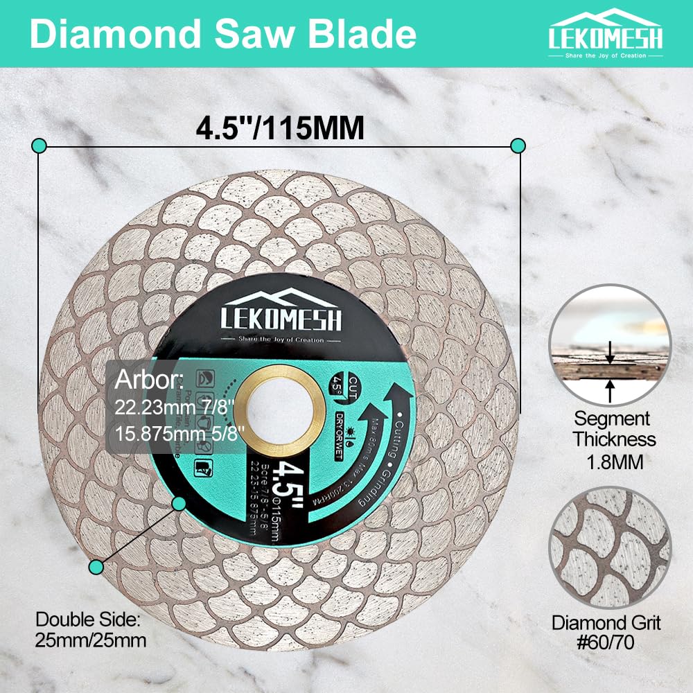 Discos Diamante 115MM para Porcelanico - Doble Cara Disco de Corte y Rectificado Diamante Ultrafino LEKOMESH para Cortar Esmerilar Cerámica Azulejos Mármol Granito Piedra Artificial,Ventilador