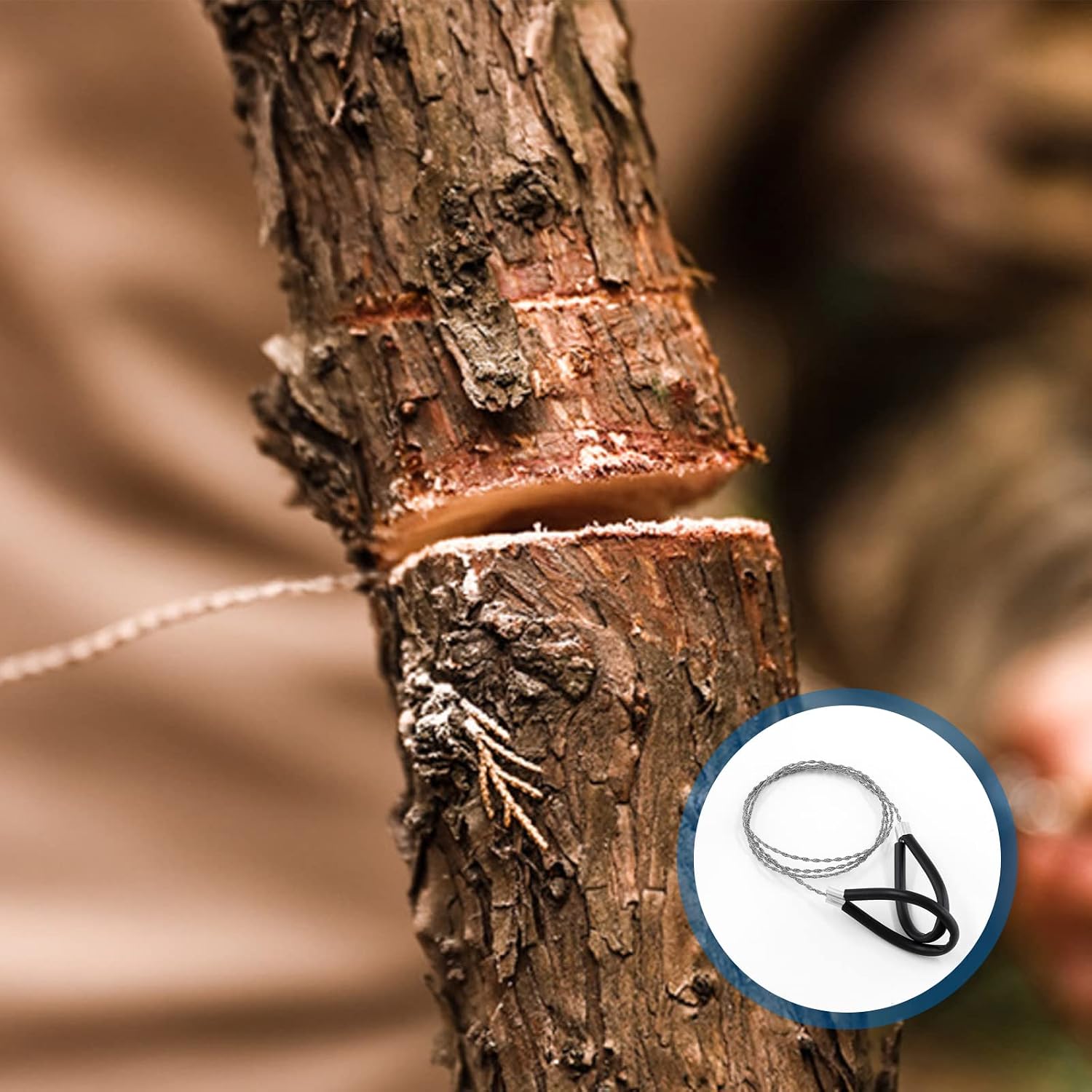 Waziaqoc Survival Wire Saw, Heavy Duty Emergency Steel Wire Saw Pocket Size Outdoor Tool for Cutting Wood Rubber Plastic, Black
