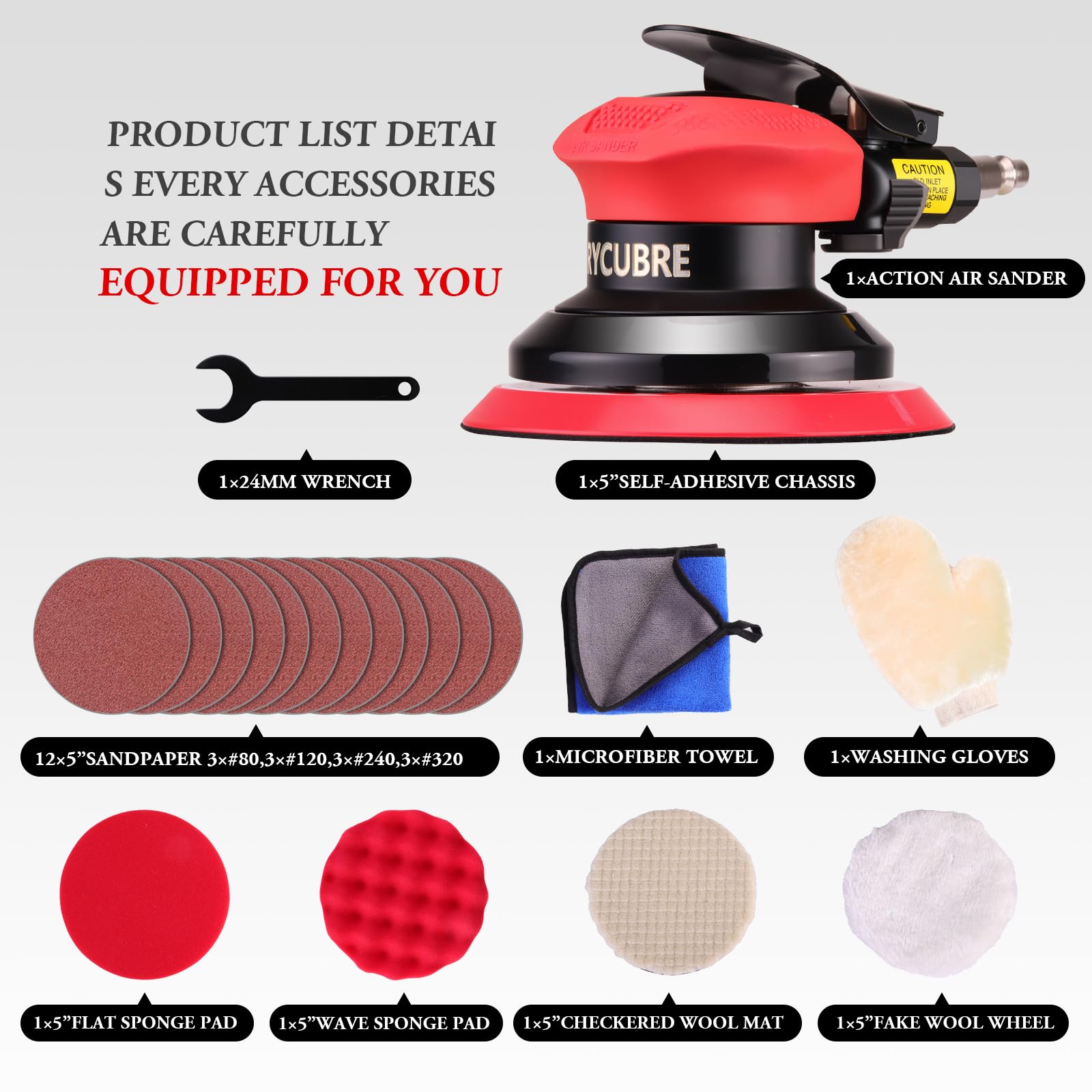 Sander Tool 5'' Air Random Orbital Sander Heavy Duty Pneumatic