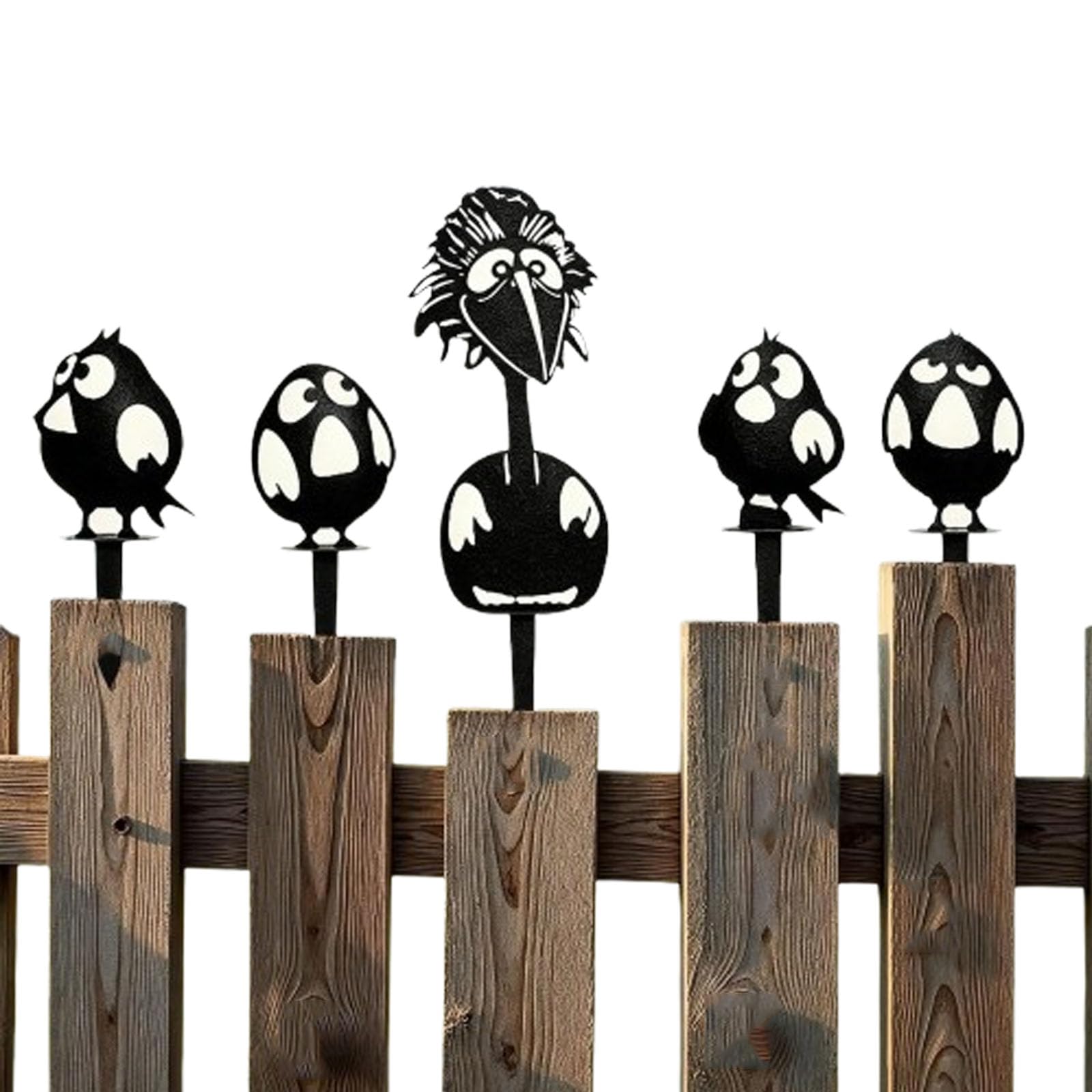 GUUZETU Iron Bird Silhouette Decoration, 5PCS Metal Bird Fence Decor, Rustic Outdoor Garden Stakes, Black Iron Yard Art Sculptures for Patio Lawn Backyard Farmhouse Pathway