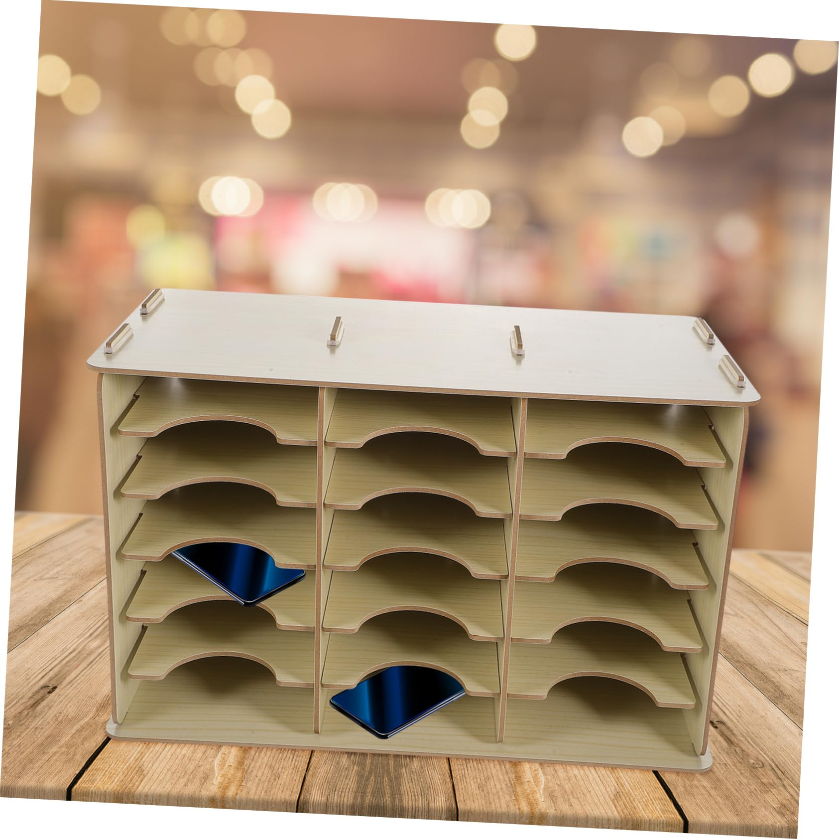 Cabilock Caja de Almacenamiento para Teléfono Móvil Soporte para Teléfono Celular Organizador de Madera para Mesa de Oficina Y Aula Caja de Almacenamiento para Teléfono