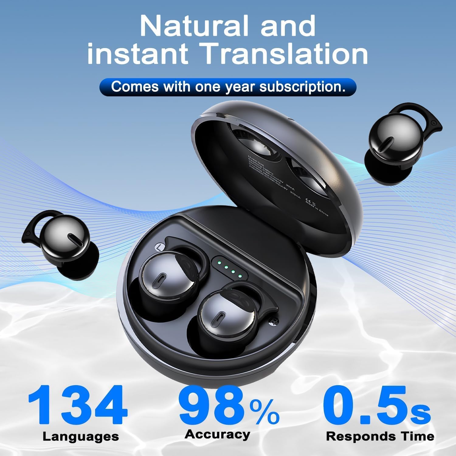 Wireless Earbuds,AI Translation Earphone, Language Translator Earbuds, 144-language Two-Way, HD Sound, Long Battery Life, Ideal for Travel and Business - Black - Image 2