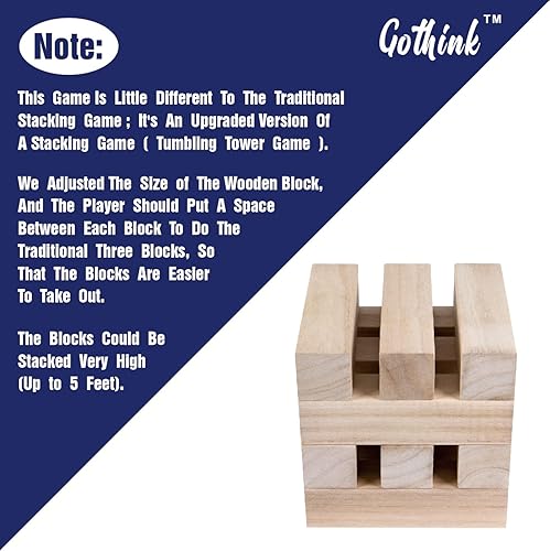 Vista 17 de GOTHINK Juego de torre gigante de caída, torre grande que se apila a más de 3.2 pies, 60 piezas de bloques gigantes de madera para juegos de patio
