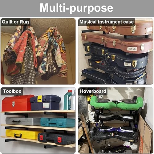 Miniatura 7 de Estante de metal para almacenamiento de madera, organizador de pared de 3 niveles y estante de madera, solución de almacenamiento interior y