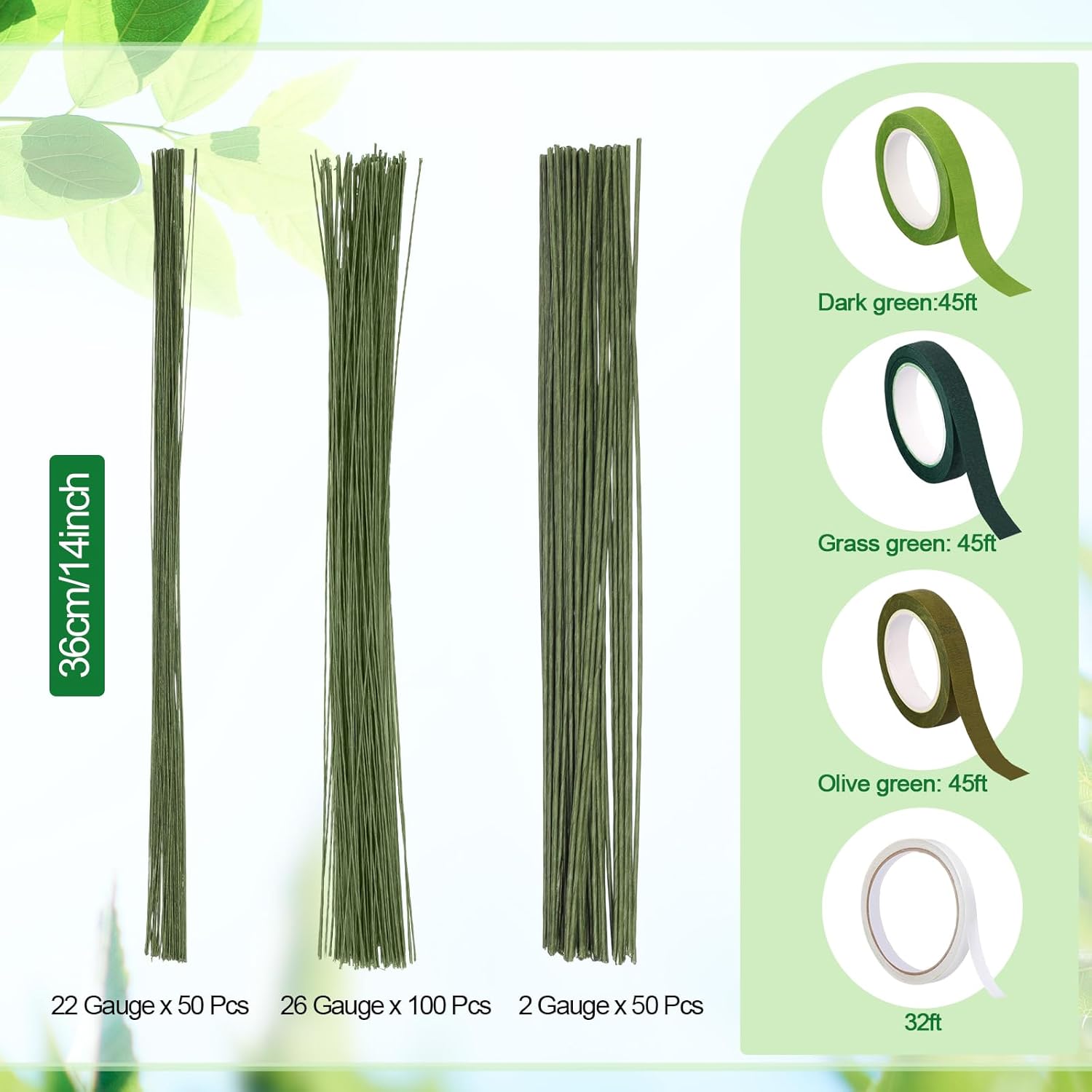 Tioncy 207 Pcs Giant Flowers Supplies, Include 3 Pcs 78.7 Inch Flexible PVC Pipe 200 Floral Stems Wire 4 Tape for Artificial Flowers Stem, Balloon Arches, Floral Wedding Decor, DIY Crafts