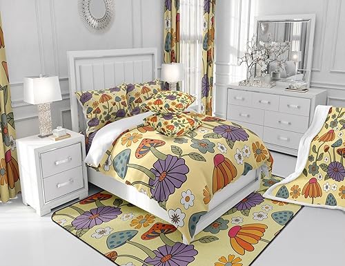 Miniatura 4 de Cortina de puerta de estilo retro de los años 60 y 70 para puerta, privacidad, 42 x 80 pulgadas, linda cortina hippie para puerta de armario de 1970