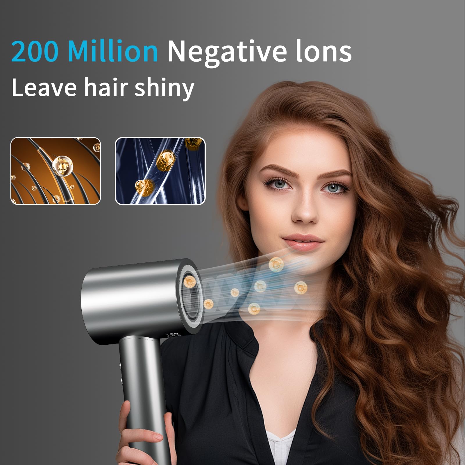BAMCOO Phon Capelli Asciugacapelli Professionale Asciugacapelli Ionico 1500W per viaggio HD temperatura touch screen Asciugacapelli ionico 4 impostazioni di temperatura e 3 impostazioni di velocità
