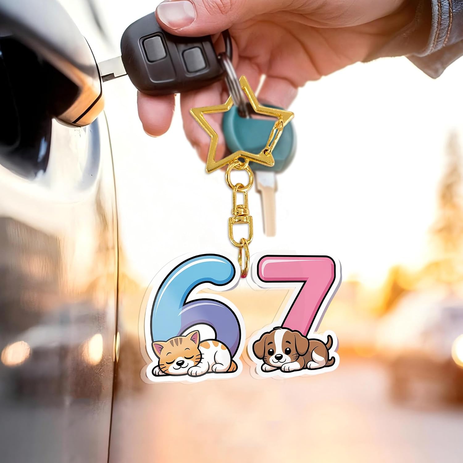 Reofrey 67 Ornament Keychain - 6 7 Meme Valentine's Day Gift Acrylic Six Seven Ornaments Key Chains with Metal Ring, Bag Charms for Teens/Friends/Classmates Gifts, Viral 6-7 Gen Z Birthday Decor 016