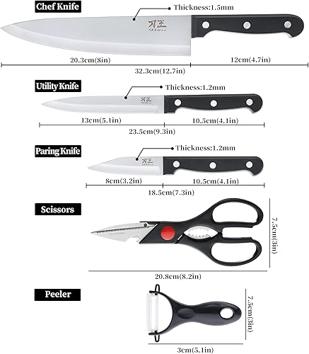 Miniatura 2 de Juego de cuchillos de cocina de 5 piezas, juego de cuchillos sin bloque con fundas, hoja afilada de acero inoxidable y mango cómodo, juego de