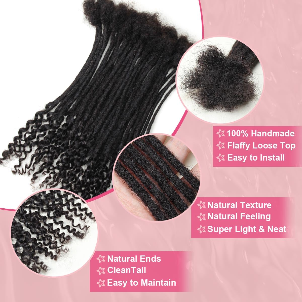 12 Inch 40 Strands Loc Extensions Human Hair Curly Ends, 0.4cm Pencle Size Dreadlock Extensions Human Hair for Women Men Full Handmade Permanent Dreads Locs(Natural Black)