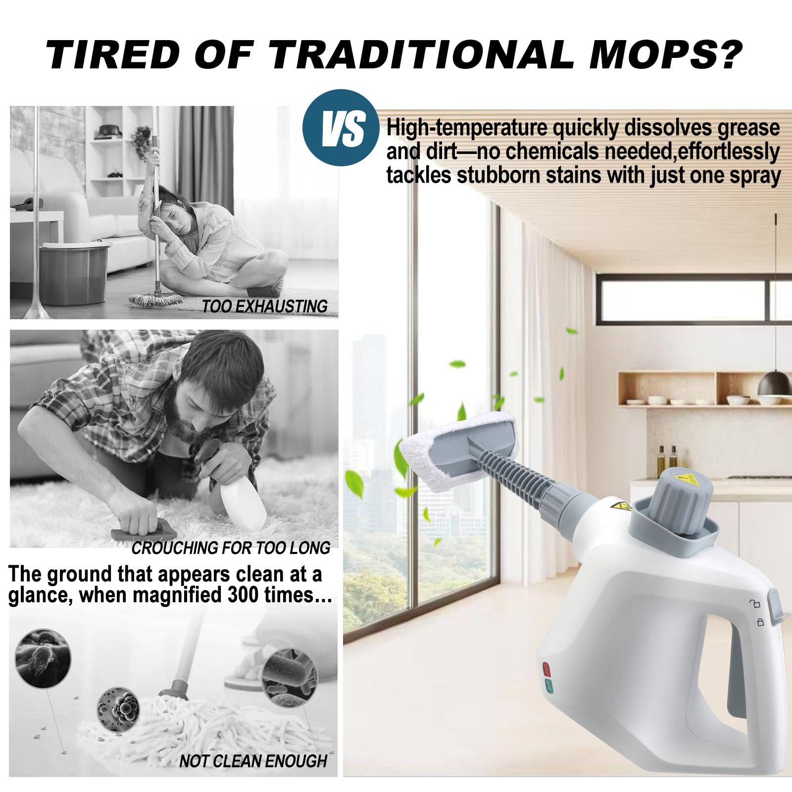 Handheld Pressurized Steam Cleaner with 11 Attachments – Portable Multi-Surface Steamer for Home, Mattress, Floors, Couch, Windows, Upholstery, Car, and Grout – Deep Cleaning & Stain Removal(White)