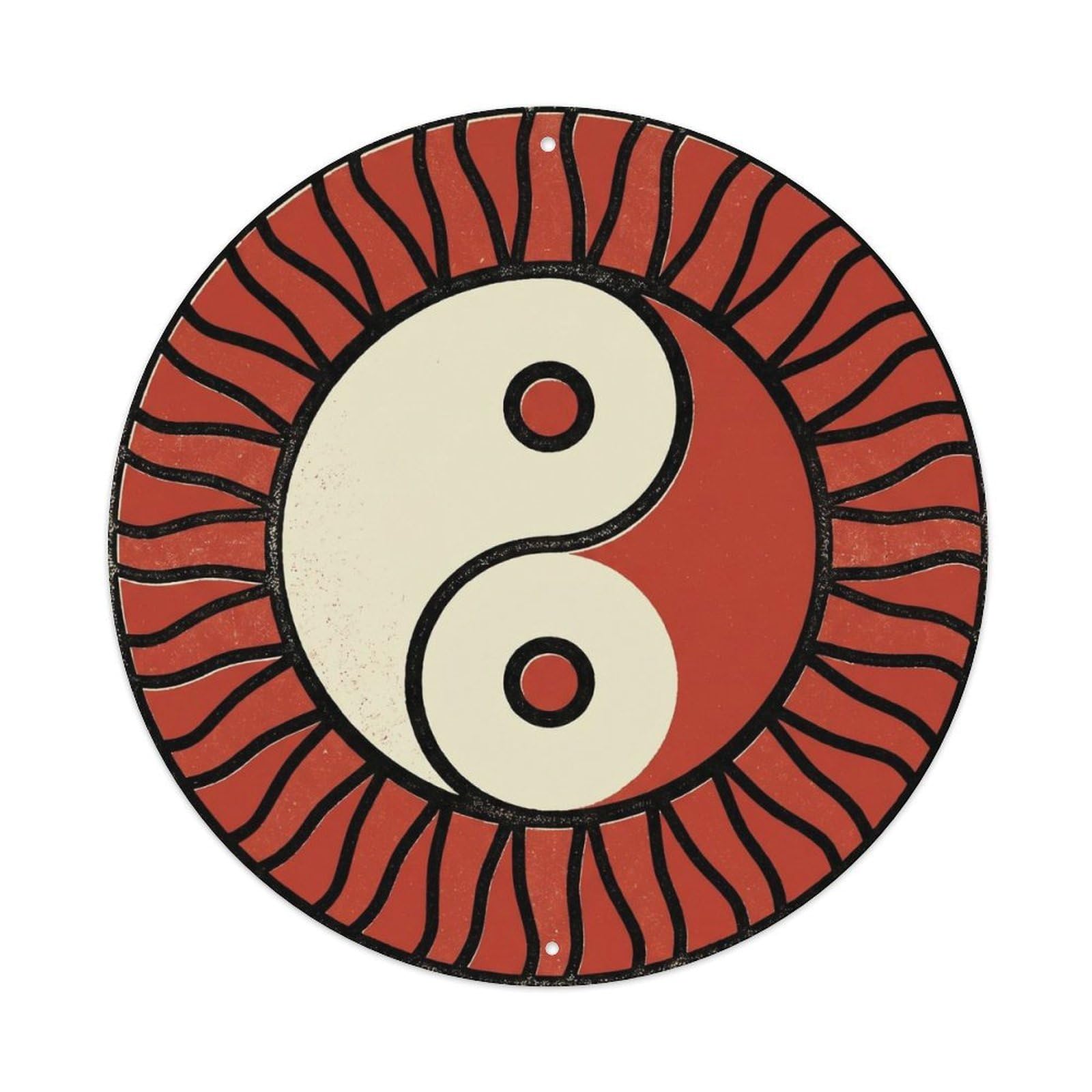 Retro Taoist Yin Yang Sunburst Tai Chi Sacred Balance Metal Tin Sign Plaque Wall Decor for Cafe, Man Cave, Club Bar, Office, Home Garden Round Metal Poster 8x8Inch