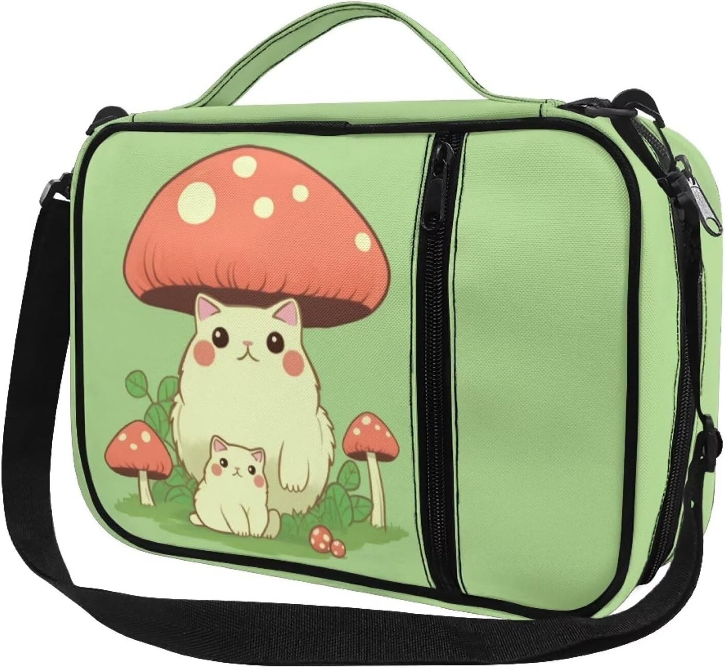ZFRXIGN Mushroom Cat Bible Cover for Women Teen Girls Bible Study Kit Bible Carrying Book Case with Handle Multi-Pockets Storage Organizer Church Tote Notebook Bible Protective Bag