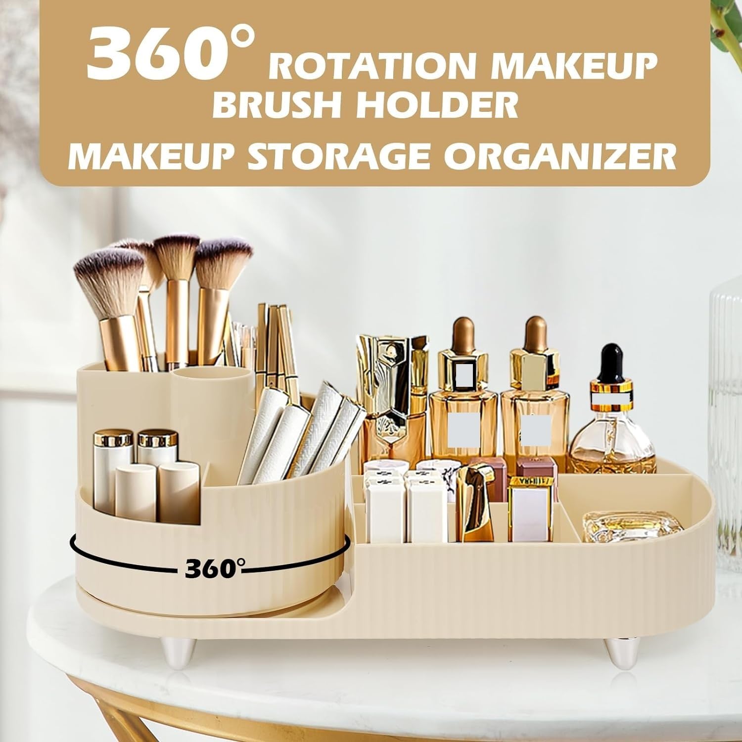 Przybory Makijażu Obrotowy Organizer Na Pędzle Do Makijażu O 360° Kosmetyki Trwałe Pudełko Pasuje Pędzli Kosmetycznych Pomadki Przechowywanie(B)