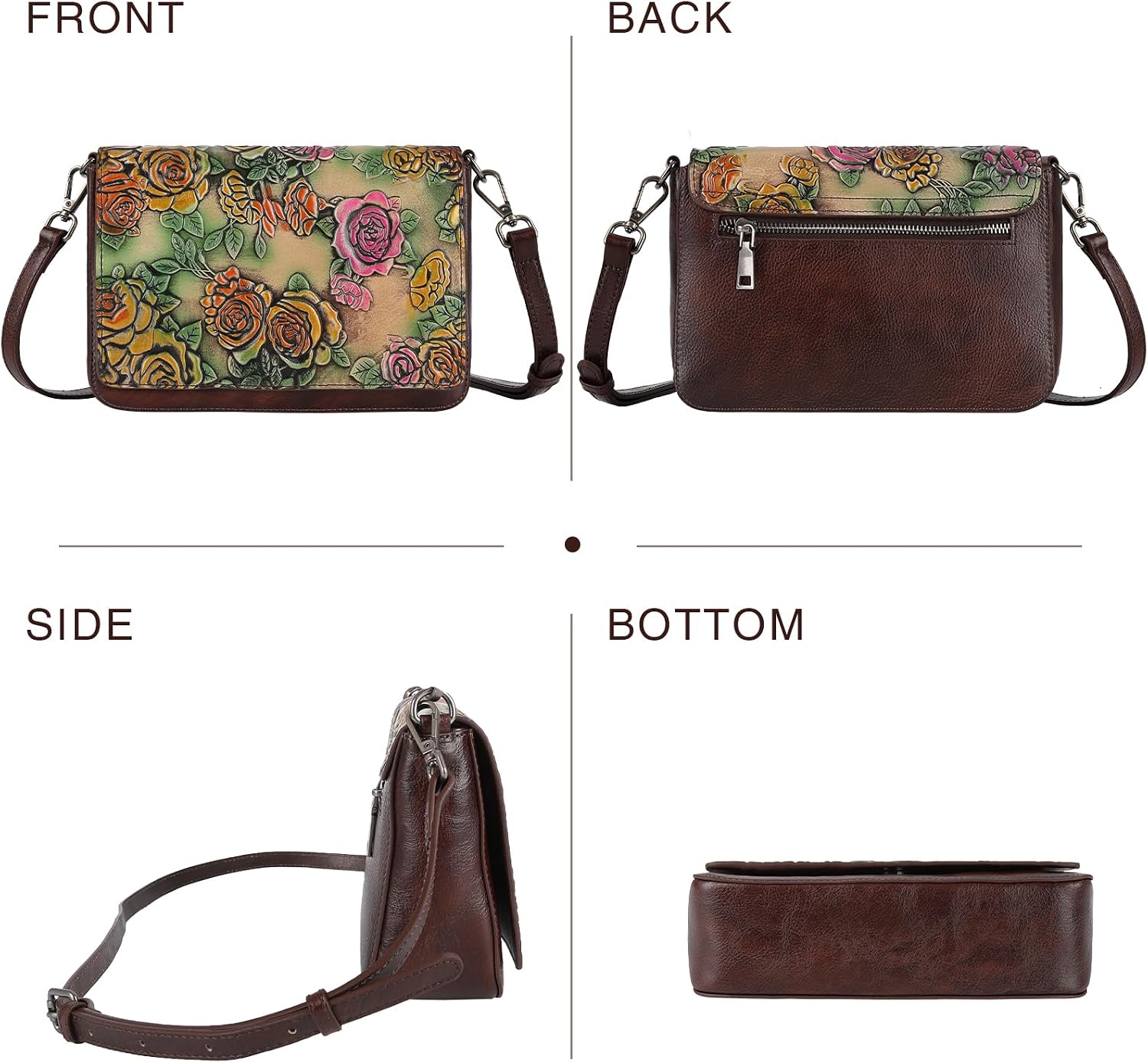 Genuine Leather Crossbody Bag for Women Hand Painted Retro Shoulder Handbag