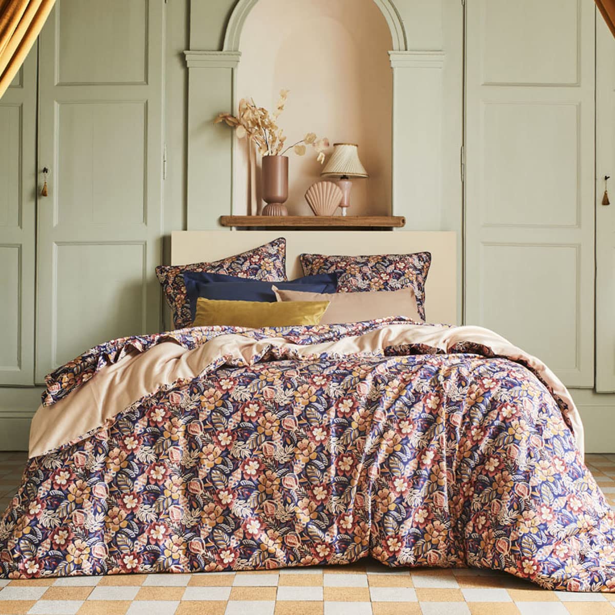Housse de couette imprimée Folk Flowers Essix satin de coton 200x200 linge de lit de luxe