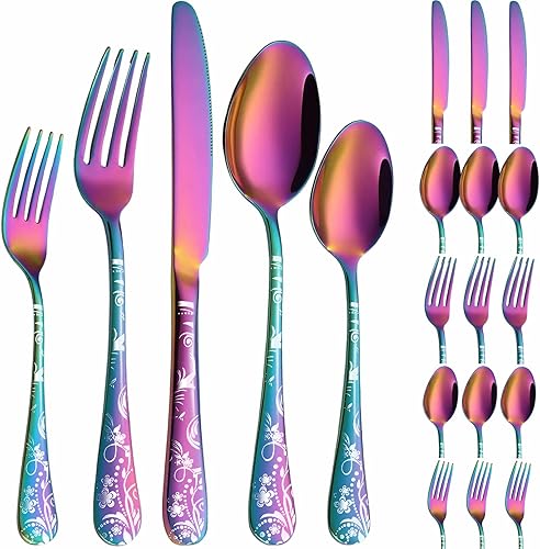 Vilihkc Juego de cubiertos con diseño único de 20 piezas juego de cubiertos de acero inoxidable para 4 juego de cubiertos plateados juego de