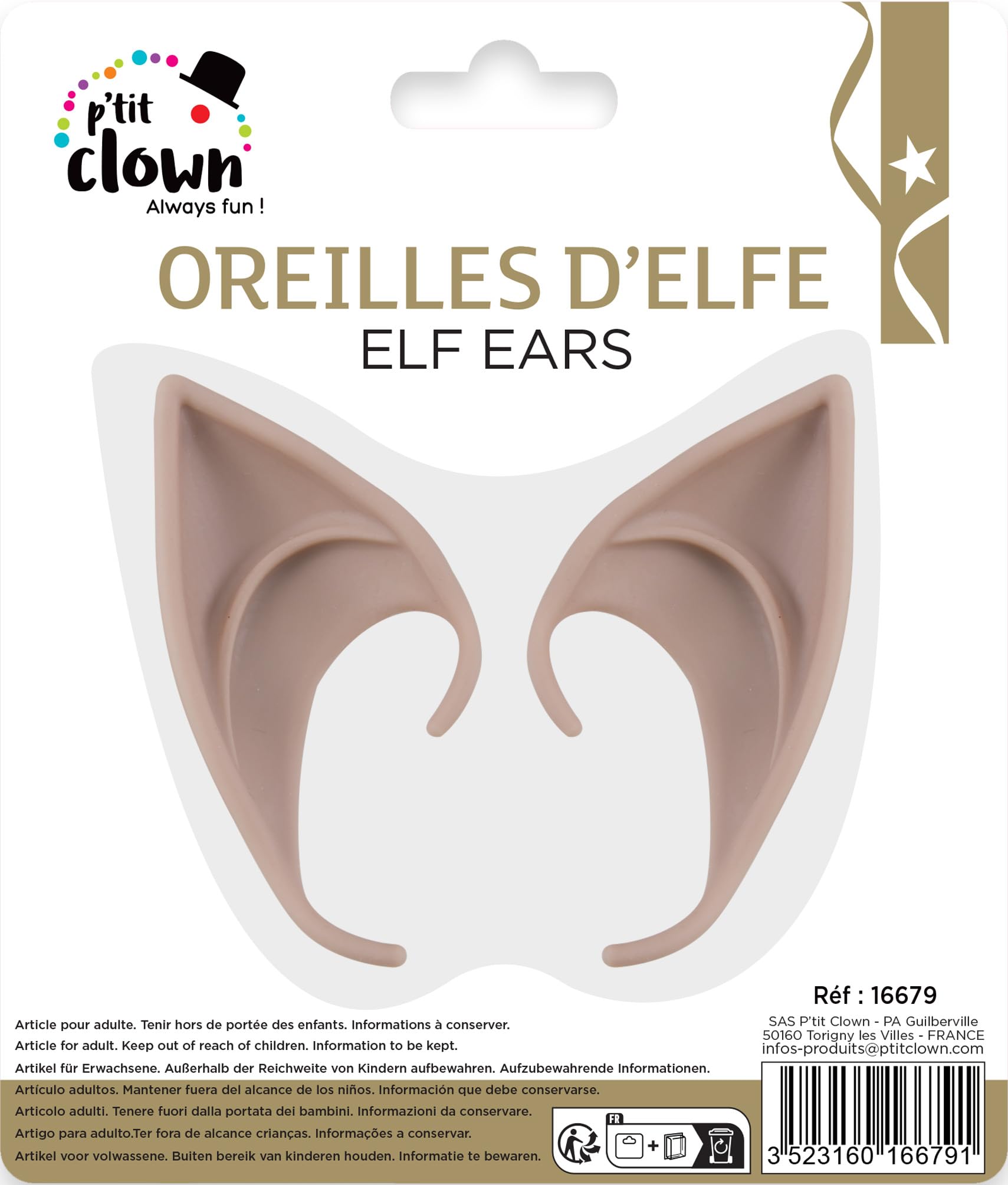 P'TIT Clown - 69440 - Fausses Oreilles - Accessoire de Déguisement Humoristique, Humour - Neuneu, Géant - Parfait pour Carnaval, Fêtes à Thèmes - Beige, 15 x 9 cm - Unisexe - Plastique