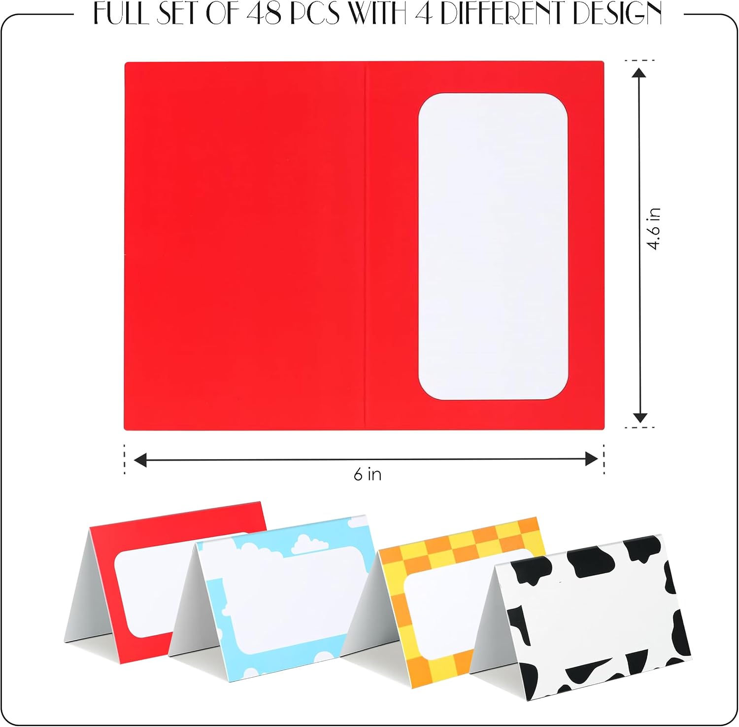 48 PCS Cartoon Story Foldable Food Label & Place Cards – Blank Tent Name Cards for Birthday Party Table Decorations