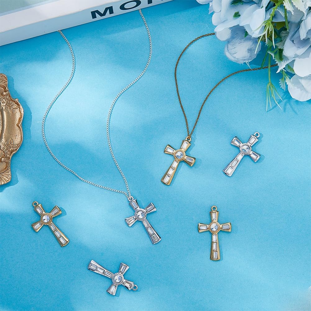 Beebeecraft 6Pcs 2 Colors 18K Gold Plated 304 Stainless Steel Cross Charms Dangle Metal Silver Crucifix 38x24mm Rhinestone Cross Charms with Hole for Jewelry Making Bracelets Necklaces Accessories - Image 7