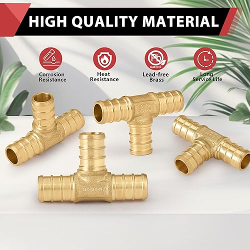 Miniatura 6 de Paquete de 2 accesorios de engarce de latón reductora Pex de 34 pulgadas x 34 pulgadas x 12 pulgadas, ASTM F1807