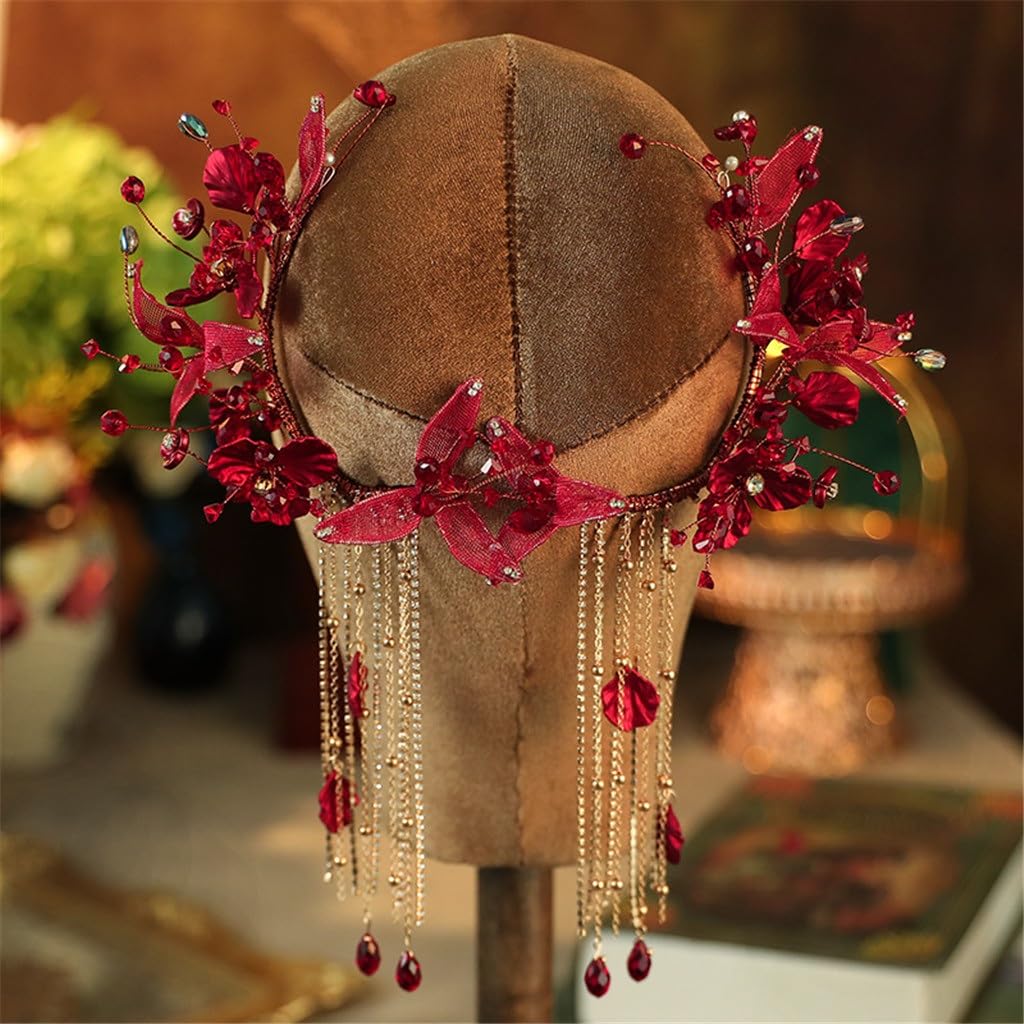 Bridal Headwear Red Fringe Edge Clip Hair Wedding Dress Toasting Accessories