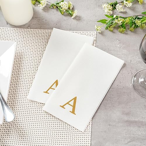 Miniatura 420 de Luxenap - Toallas de invitados de 15.8 x 7.9 pulgadas, 50 toallas de mano con letras plateadas, letra "P", fuente Sans Serif, servilletas de papel