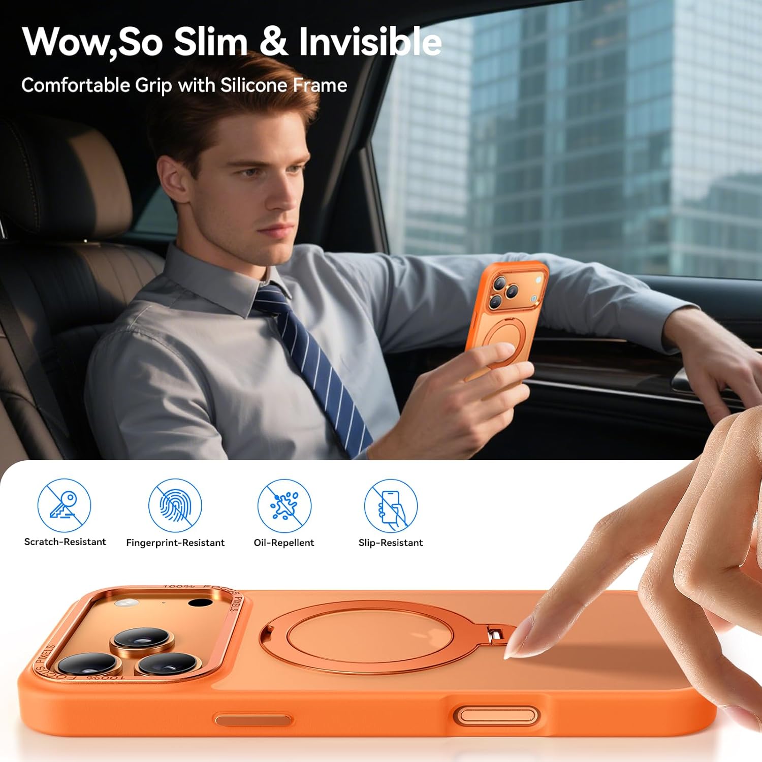 360° Spin Magnetic Stand for iPhone 17 Pro Max Case, Fit for MagSafe, Mil-STD Protective Case for iPhone 17 Pro Max Phone Case with Kickstand Rotatable 6.9 inch, Orange - Image 9