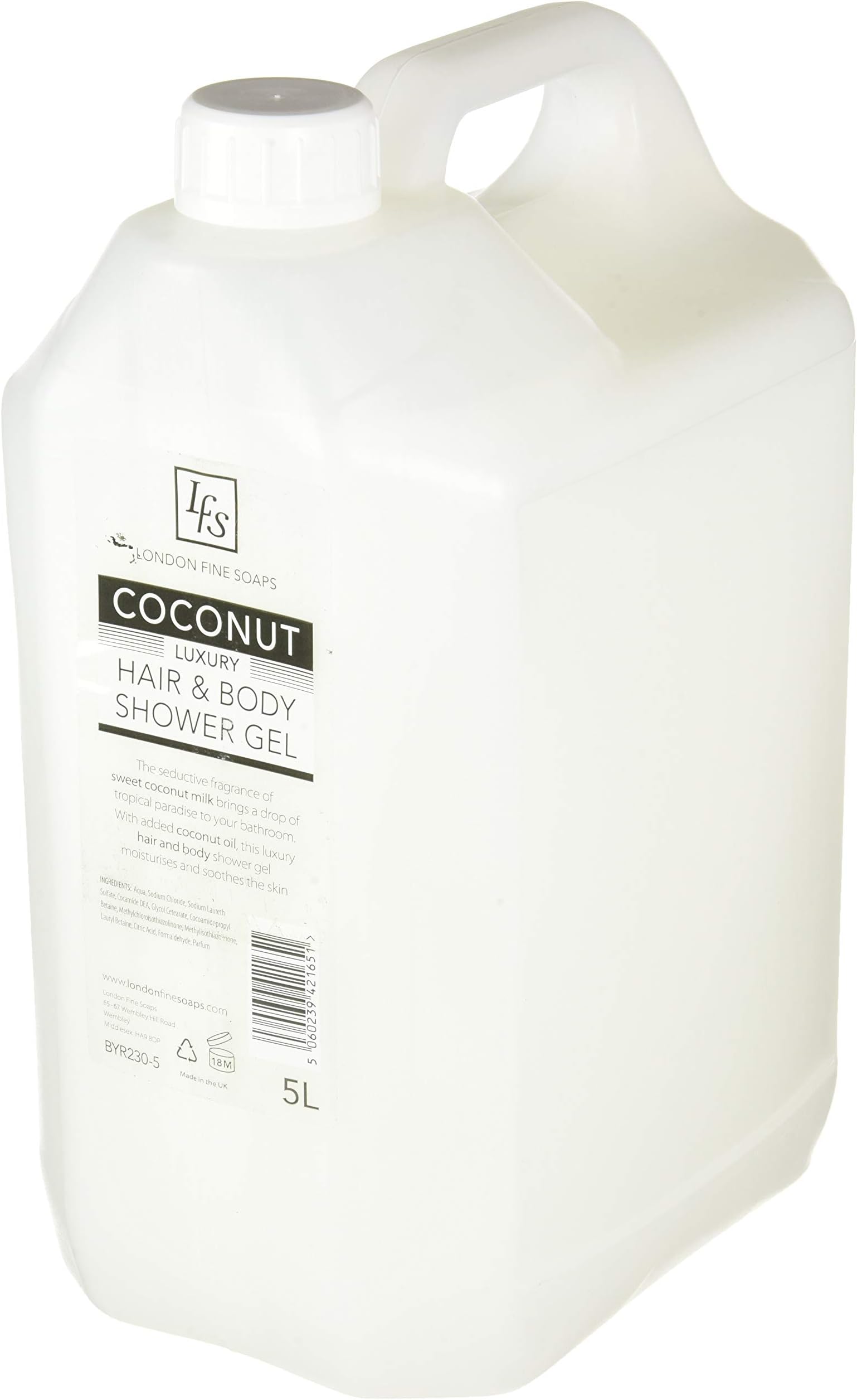 London Fine Soaps Coconut Luxury Hair and Body Shower Gel, 5 L, Pack of 2