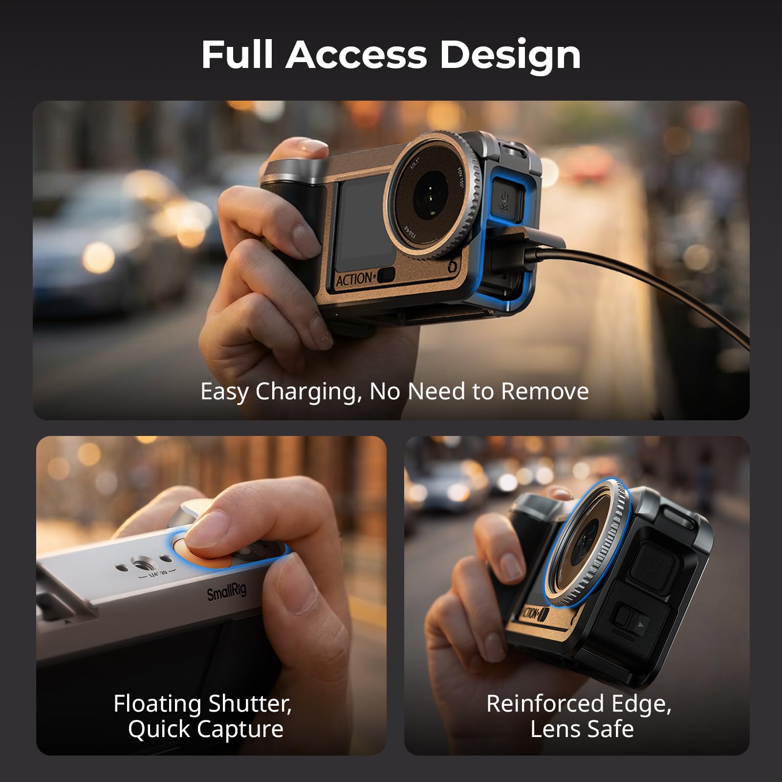 SMALLRIG Zestaw Street Grip Do DJI Osmo Action 6, Aluminiowa Klatka Z Zimną Stopką, Pasek Na Ramię, Pierścień Ochronny Obiektywu, Ramka Ochronna Z Otworami 1/4"-20, Do Fotografii Ulicznej - 5891
